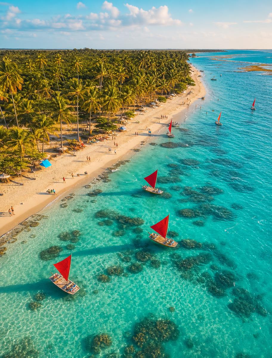 Praia paradisíaca de destino internacional com águas cristalinas
